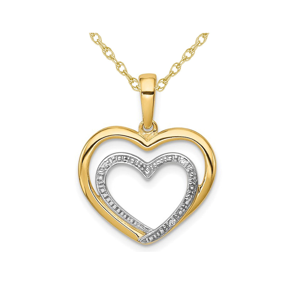 14K Yellow and White Gold Double Heart Pendant Necklace with Chain Image 1