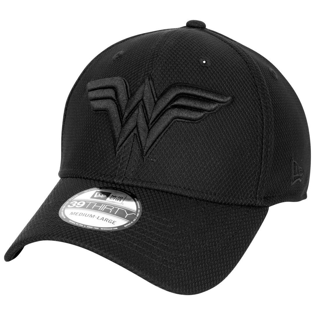 Wonder Woman Logo Black on Black Colorway Era 39Thirty Fitted Hat Image 1