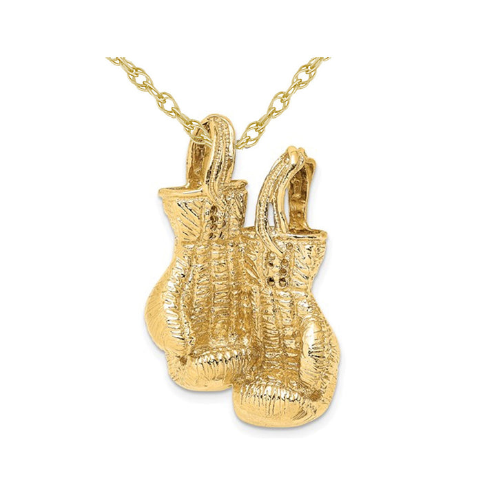 14K Yellow Gold Boxing Gloves Charm Pendant Necklace with Chain Image 1