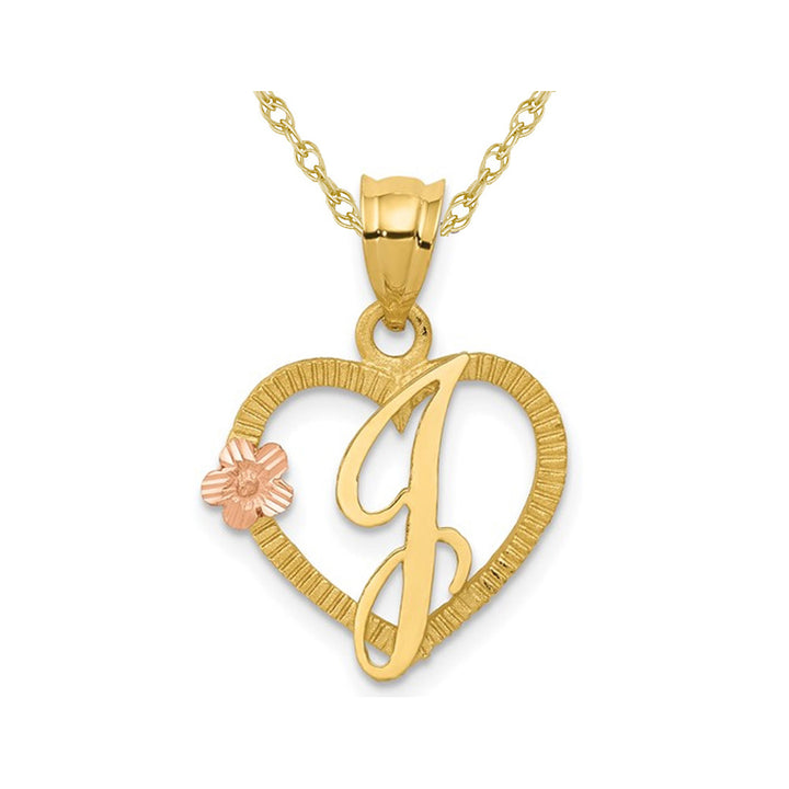 14K Yellow Gold Initial -J- Heart Necklace Pendant Charm with Chain Image 1