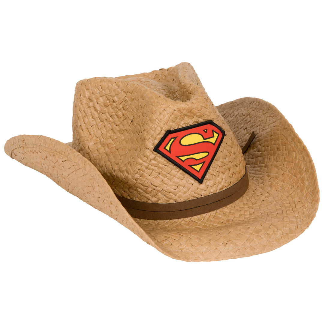 Superman Logo Straw Cowboy Hat With Brown Band Image 2