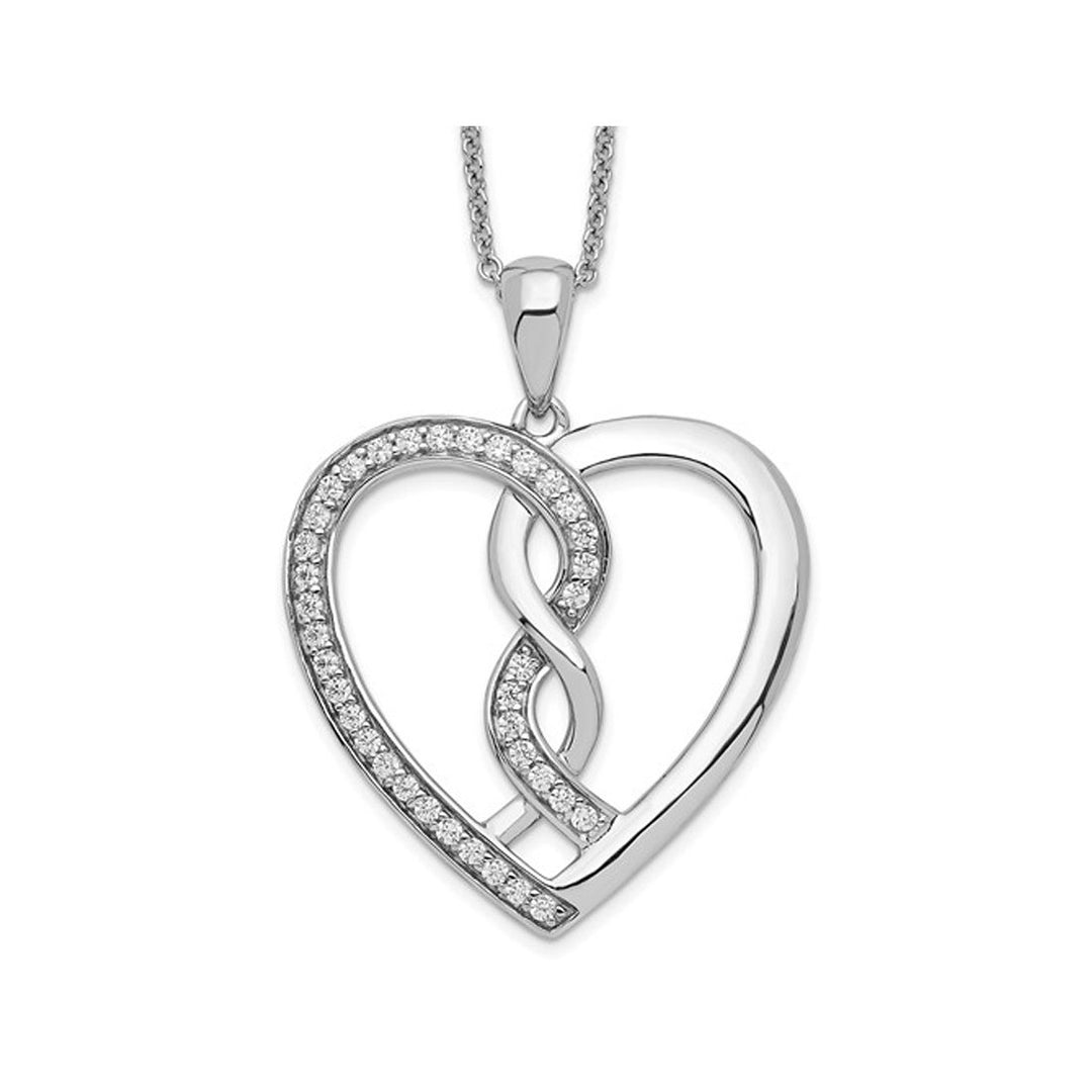 Hearts Joined Together Pendant Necklace in Sterling Silver with Chain with Synthetic Cubic Zirconas Image 1