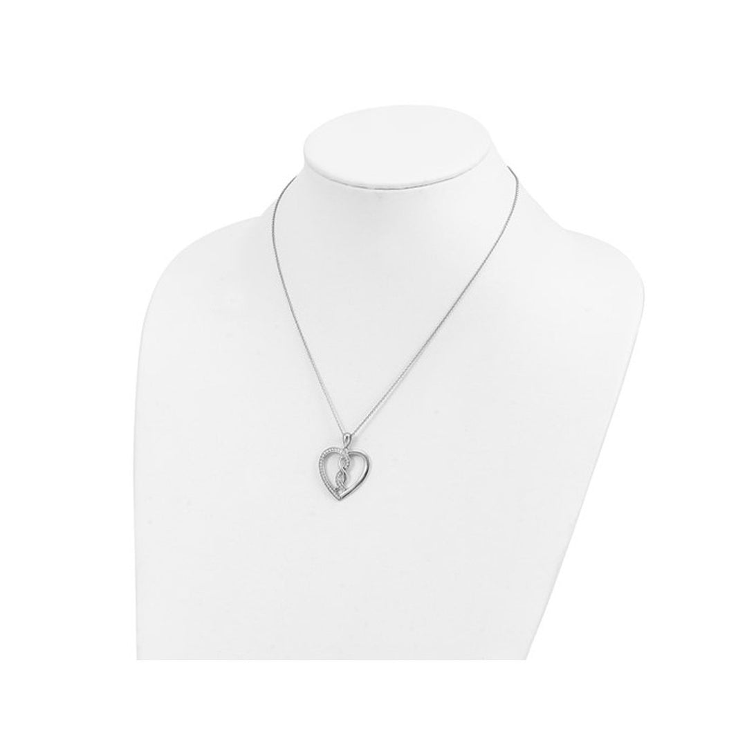 Hearts Joined Together Pendant Necklace in Sterling Silver with Chain with Synthetic Cubic Zirconas Image 3