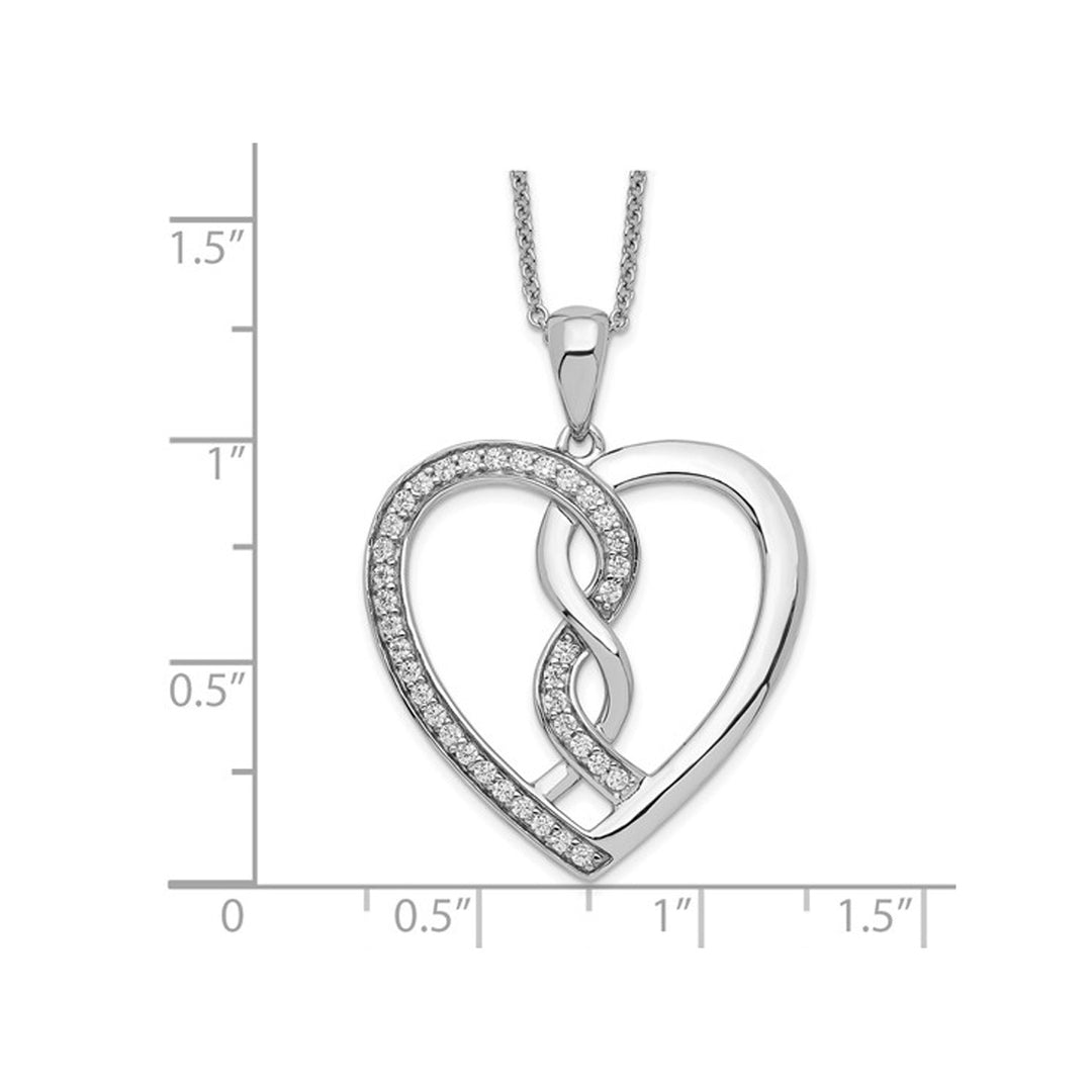 Hearts Joined Together Pendant Necklace in Sterling Silver with Chain with Synthetic Cubic Zirconas Image 4