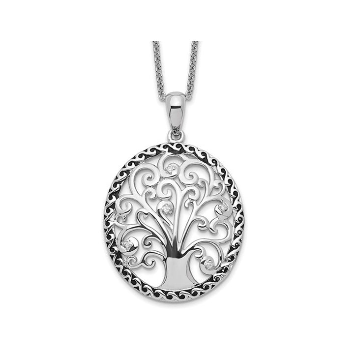 Tree of Life - Pendant Necklace in Antiqued Sterling Silver with Synthetic Cubic Zirconia (CZ) Image 1