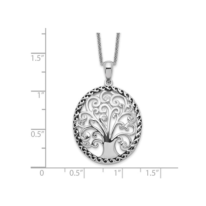 Tree of Life - Pendant Necklace in Antiqued Sterling Silver with Synthetic Cubic Zirconia (CZ) Image 3