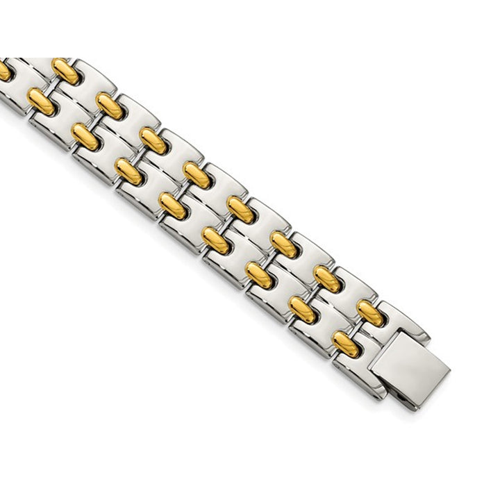 Stainless Steel Mens Gold Plated Bracelet 8.75 Inches Image 3