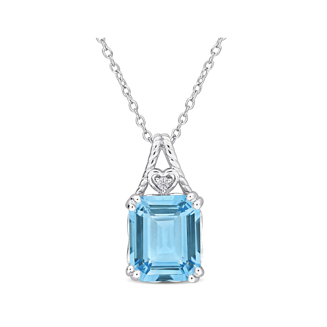 7 1/2 Carat (ctw) Blue Topaz Pendant Necklace in Sterling Silver with Chain Image 1