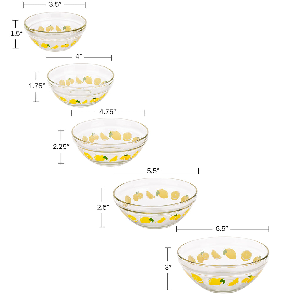 20-Piece Glass Mixing Bowls Set with Lids Lemon Design Multiple Sizes Storage Image 2