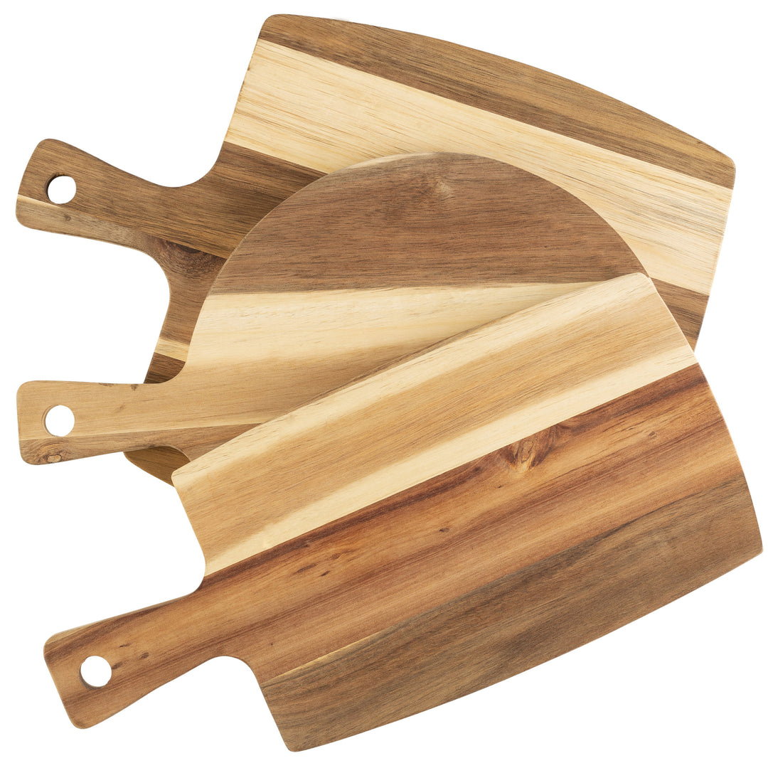 Acacia Wood Cutting Board Set 3 Piece Kitchen Prep with Handles Natural Brown Image 1