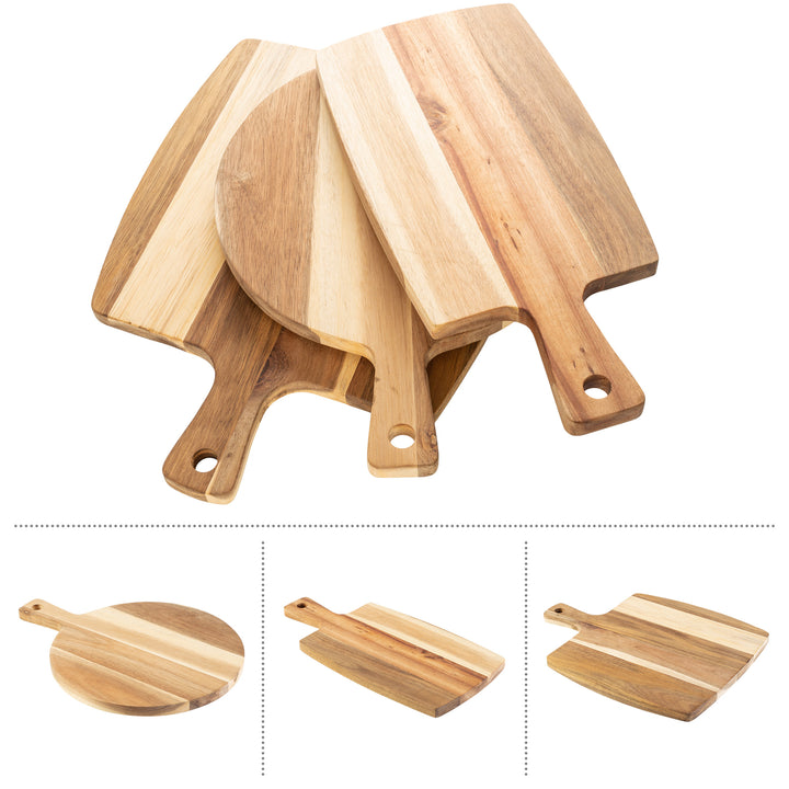 Acacia Wood Cutting Board Set 3 Piece Kitchen Prep with Handles Natural Brown Image 3