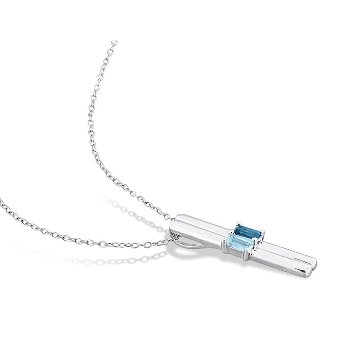 4/5 Carat (ctw) London and Sku Blue Topaz Stick Pendant Necklace in Sterling Silver with Chain Image 1