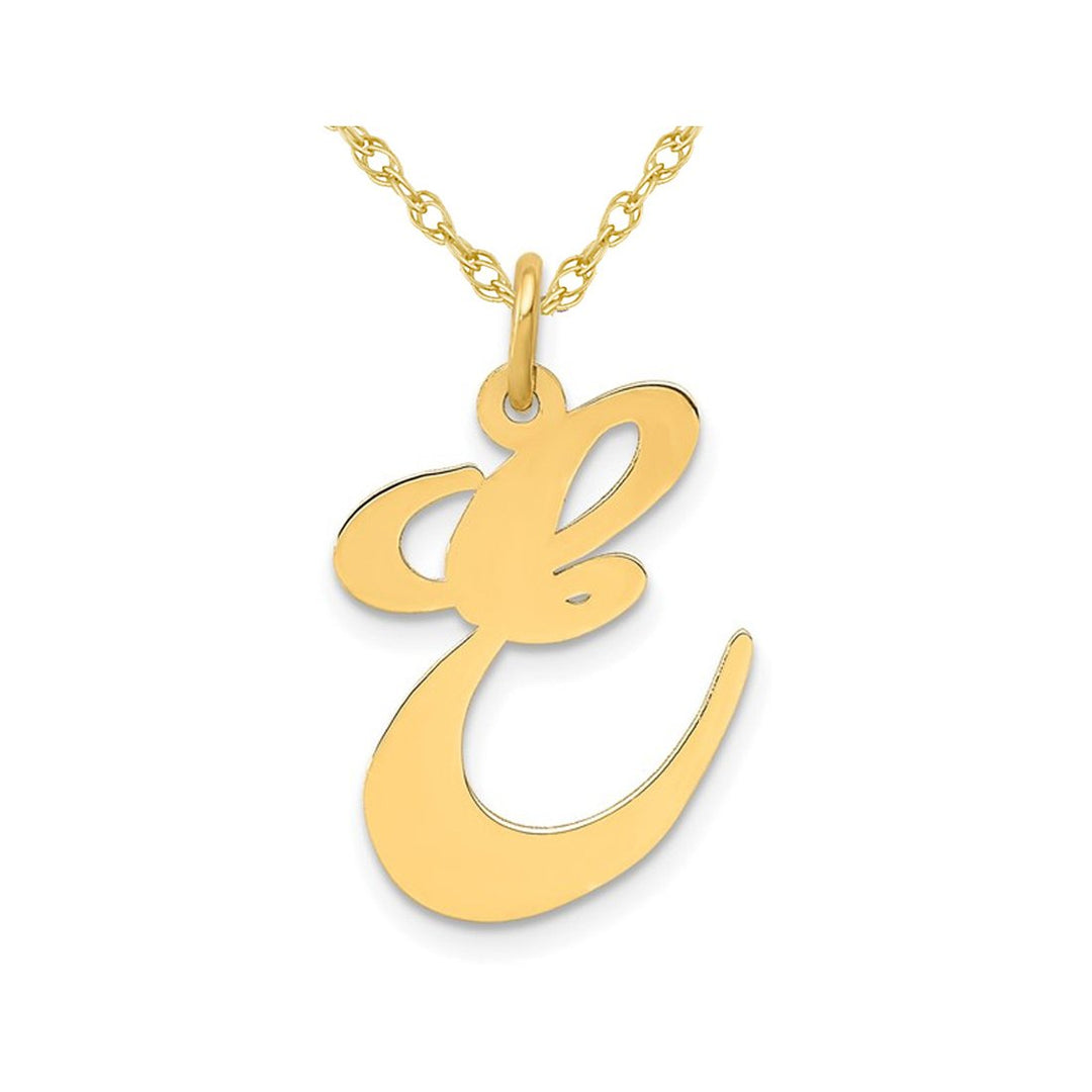 10K Yellow Gold Fancy Script Initial -E- Pendant Necklace Charm with Chain Image 1