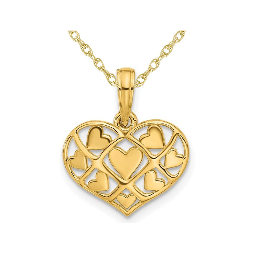 14K Yellow Gold Hearts in Heart Charm Pendant Necklace with Chain Image 1