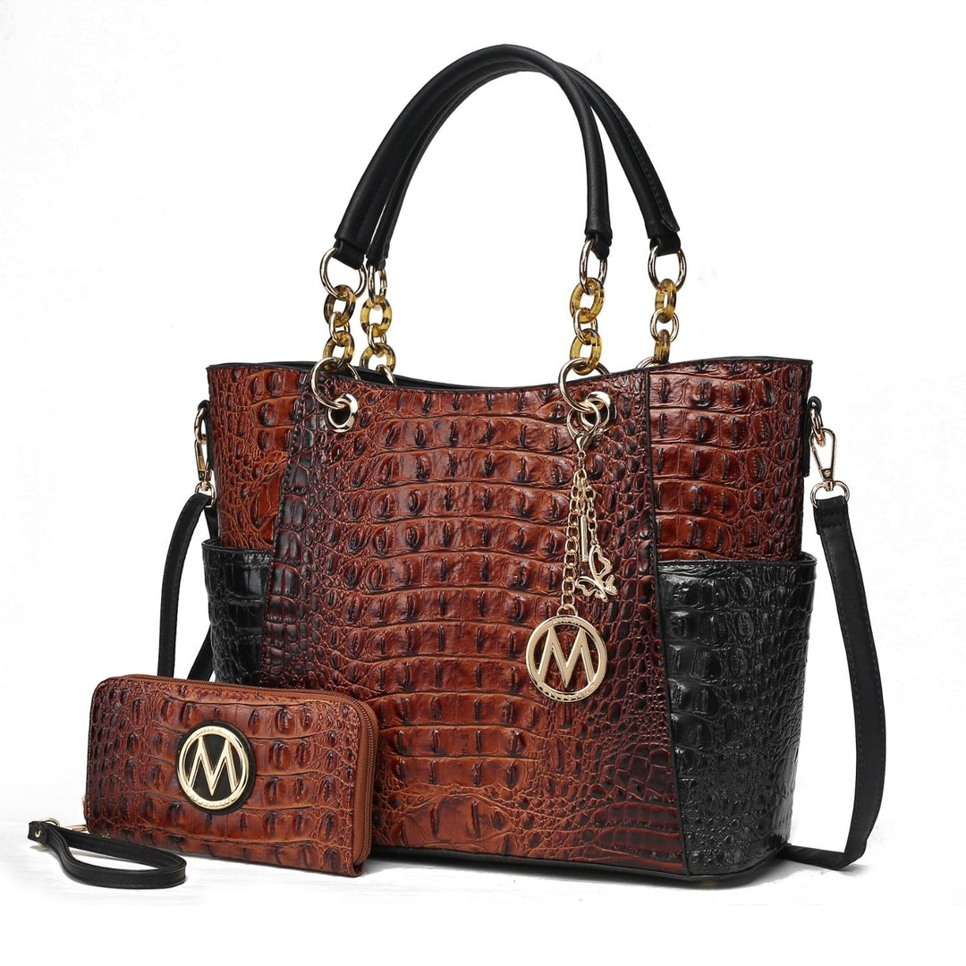 Merlina Faux Crocodile-Embossed Vegan Leather Womens Tote Bag with matching Wallet by Mia K Image 4