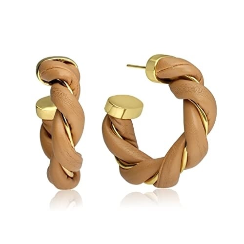 Gold Plated Twisted Faux Leather Earrings For Women Chunky Earrings For Girls Unique Spiral Earrings for All Occasion Image 3