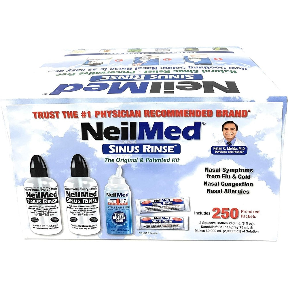 NeilMed Sinus Rinse - 2x8fl oz Bottles Nasamist Saline Spray 75mL - 250 packets Image 2