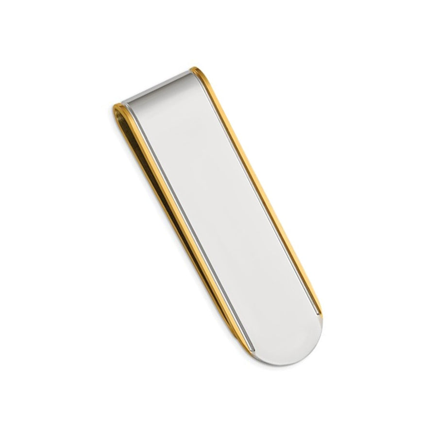 Stainless Steel Polished with Yellow IP-plated Edges Money Clip Image 1