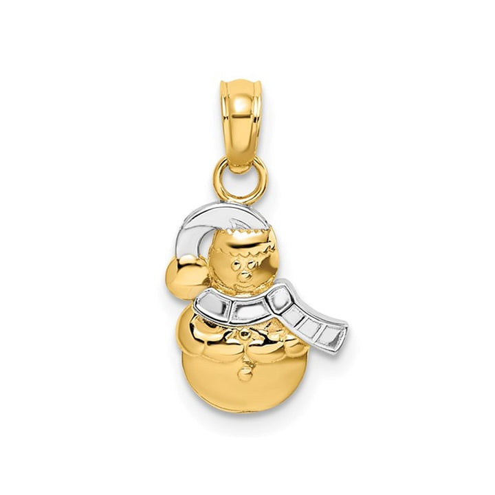 10K Yellow and White Gold Christmas Snowman Charm Pendant Necklace (NO CHAIN) Image 1