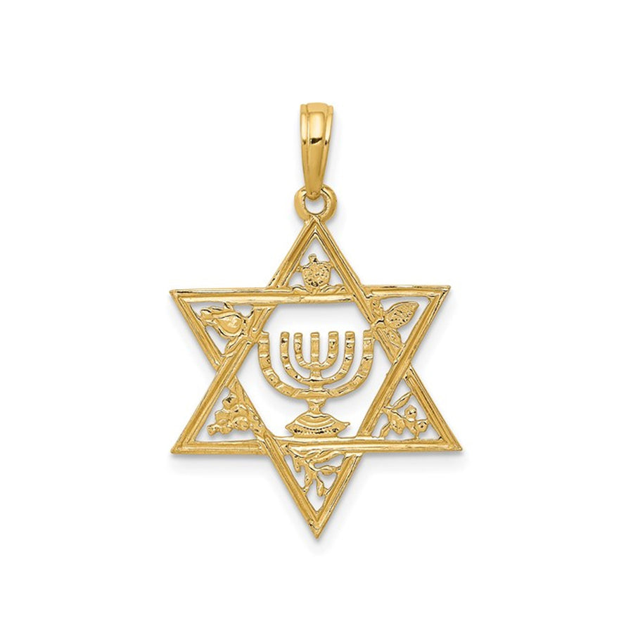 Star Of David with Menorah Pendant 14K Yellow Gold (NO CHAIN) Image 1
