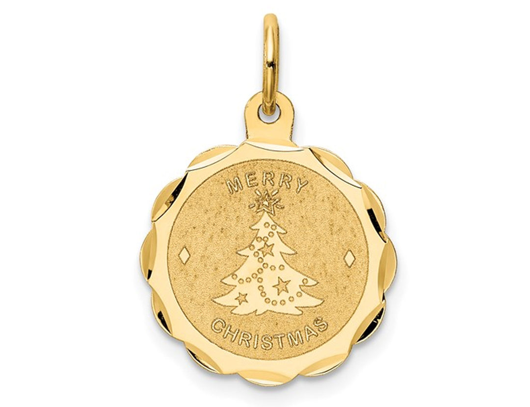 14K Yellow Gold Merry Christmas Disc Charm Pendant Necklace (NO CHAIN) Image 1