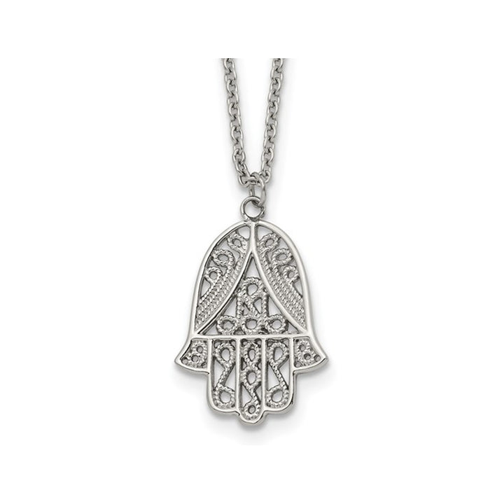 Stainless Steel Hamsa Pendant Necklace with Chain Image 1