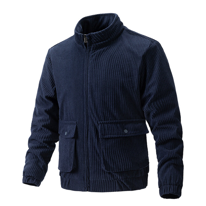 Cloudstyle Mens Jacket Stand Collar Solid Color Striped Warm Winter Coat Zipper Closure Image 4