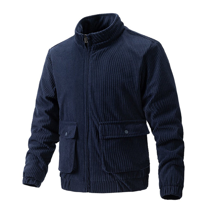 Cloudstyle Mens Jacket Stand Collar Solid Color Striped Warm Winter Coat Zipper Closure Image 1