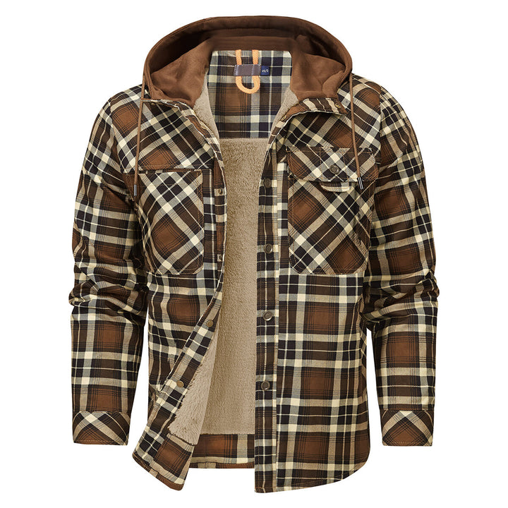 Cloudstyle Mens Hooded Jacket Plaid Single-Breasted Warm Winter Coat Image 1