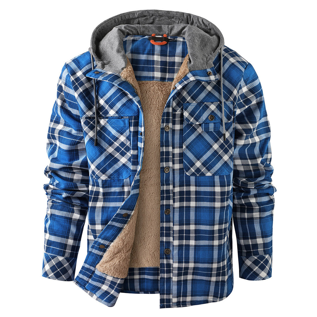 Cloudstyle Mens Hooded Jacket Plaid Single-Breasted Warm Winter Coat Image 4