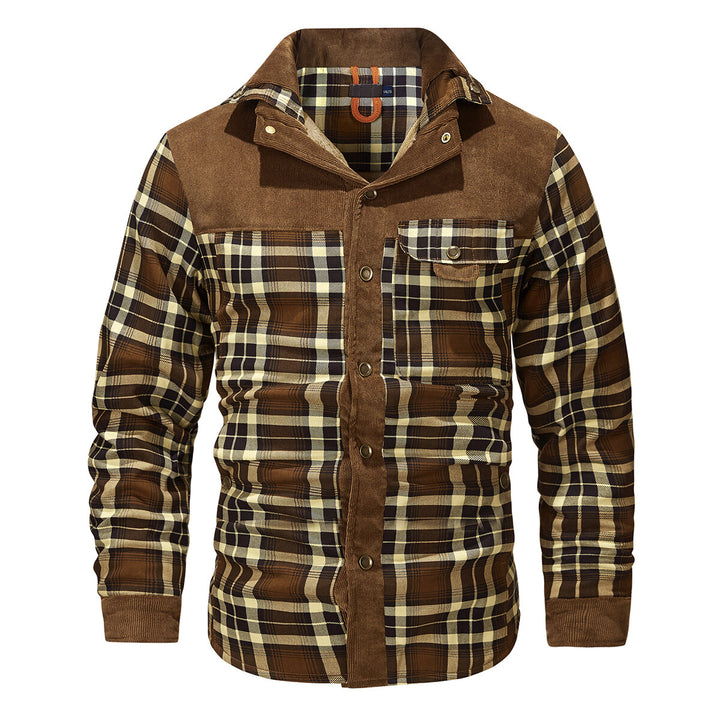 Cloudstyle Mens Plaid Single-Breasted Jacket Thickened Warm Winter Coat Fleece Lining Image 1