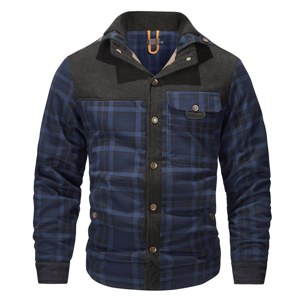 Cloudstyle Mens Plaid Single-Breasted Jacket Thickened Warm Winter Coat Fleece Lining Image 2