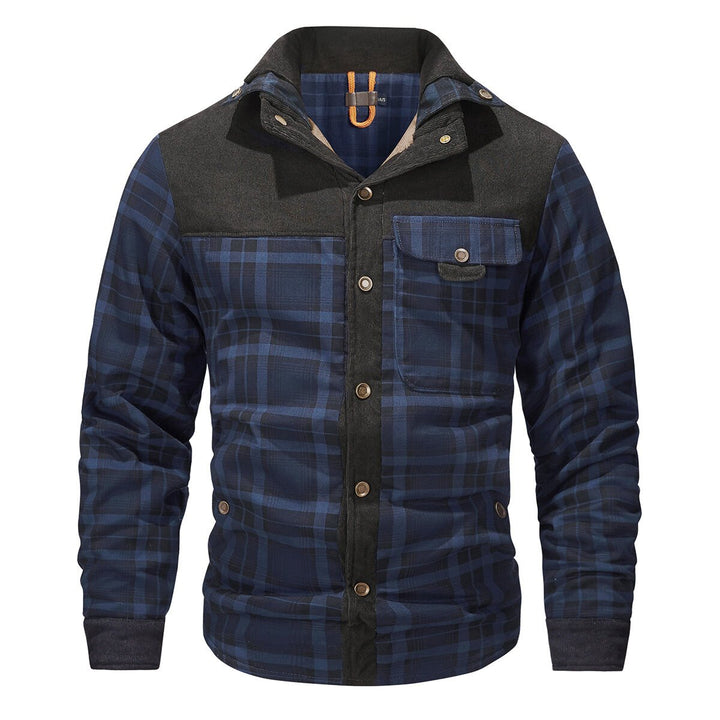 Cloudstyle Mens Plaid Single-Breasted Jacket Thickened Warm Winter Coat Fleece Lining Image 1
