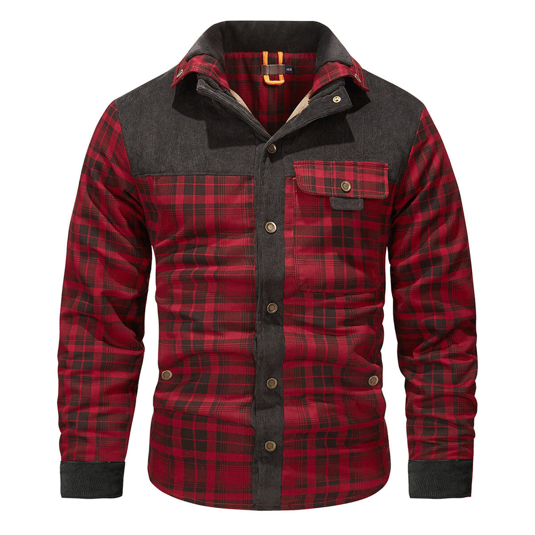 Cloudstyle Mens Plaid Single-Breasted Jacket Thickened Warm Winter Coat Fleece Lining Image 3