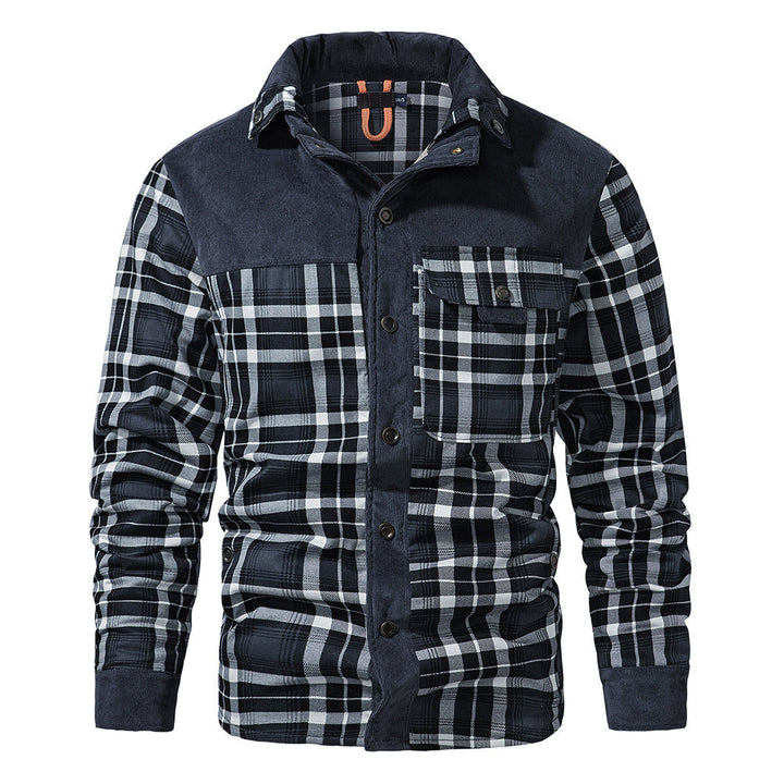 Cloudstyle Mens Plaid Single-Breasted Jacket Thickened Warm Winter Coat Fleece Lining Image 4