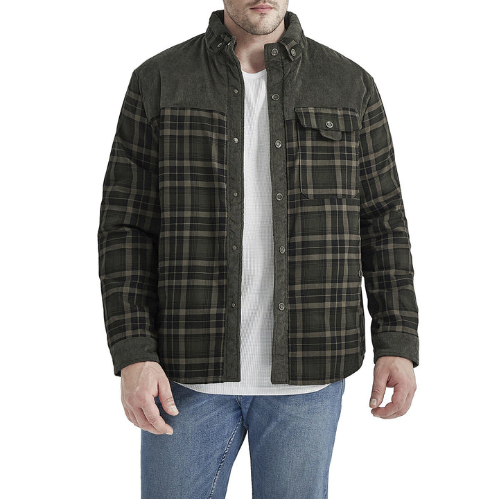 Cloudstyle Mens Plaid Single-Breasted Jacket Thickened Warm Winter Coat Fleece Lining Image 1