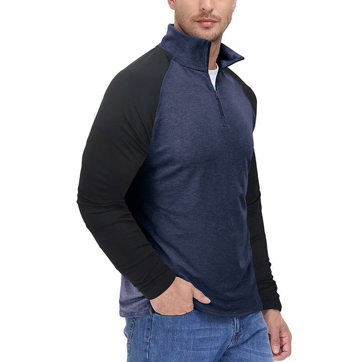 Cloudstyle Mens Shirt Stand Collar Long Sleeve Color Block Casual Sports T-shirt Image 1