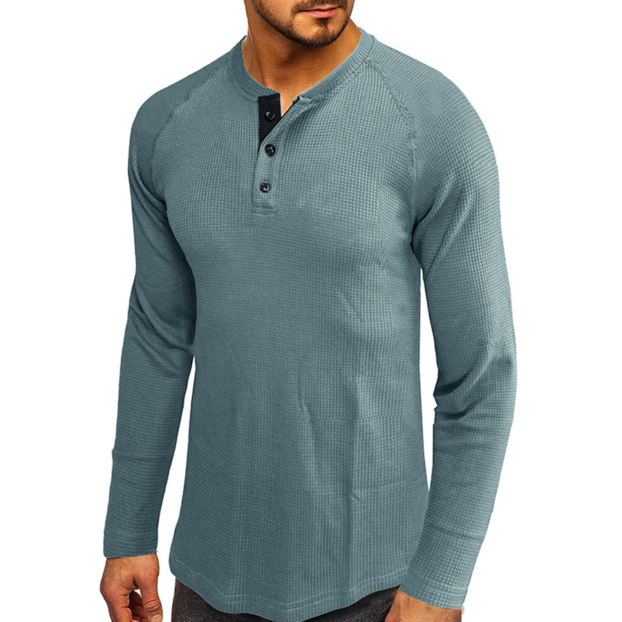 Cloudstyle Mens Round Neck Long Sleeve T-shirt Solid Color Comfortable Casual Autumn Top Image 1
