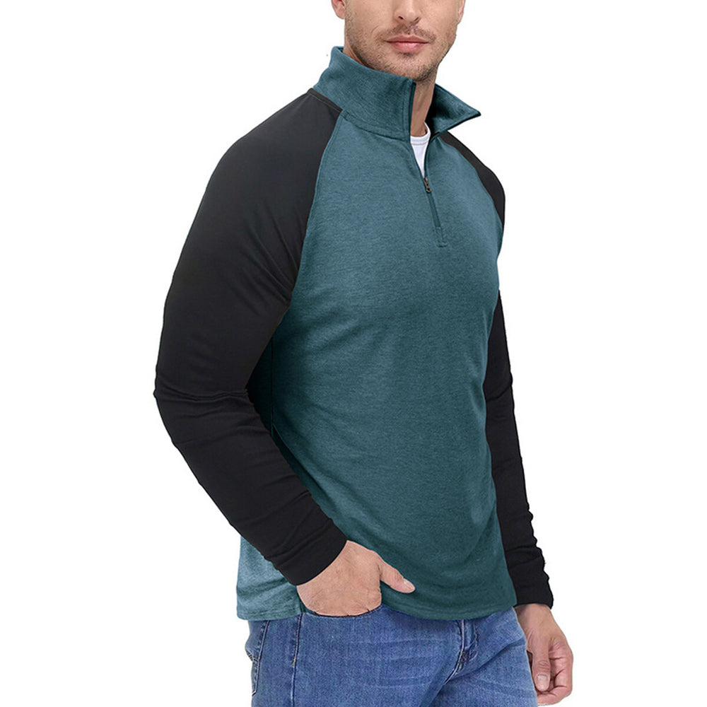 Cloudstyle Mens Shirt Stand Collar Long Sleeve Color Block Casual Sports T-shirt Image 2
