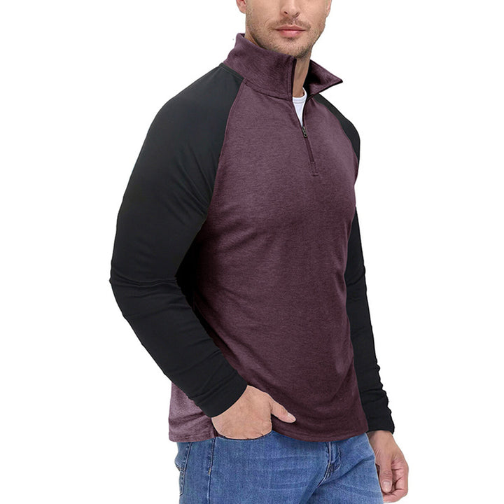 Cloudstyle Mens Shirt Stand Collar Long Sleeve Color Block Casual Sports T-shirt Image 3