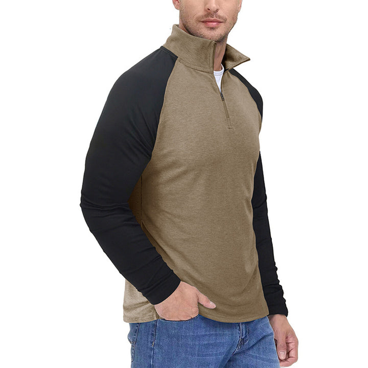 Cloudstyle Mens Shirt Stand Collar Long Sleeve Color Block Casual Sports T-shirt Image 4