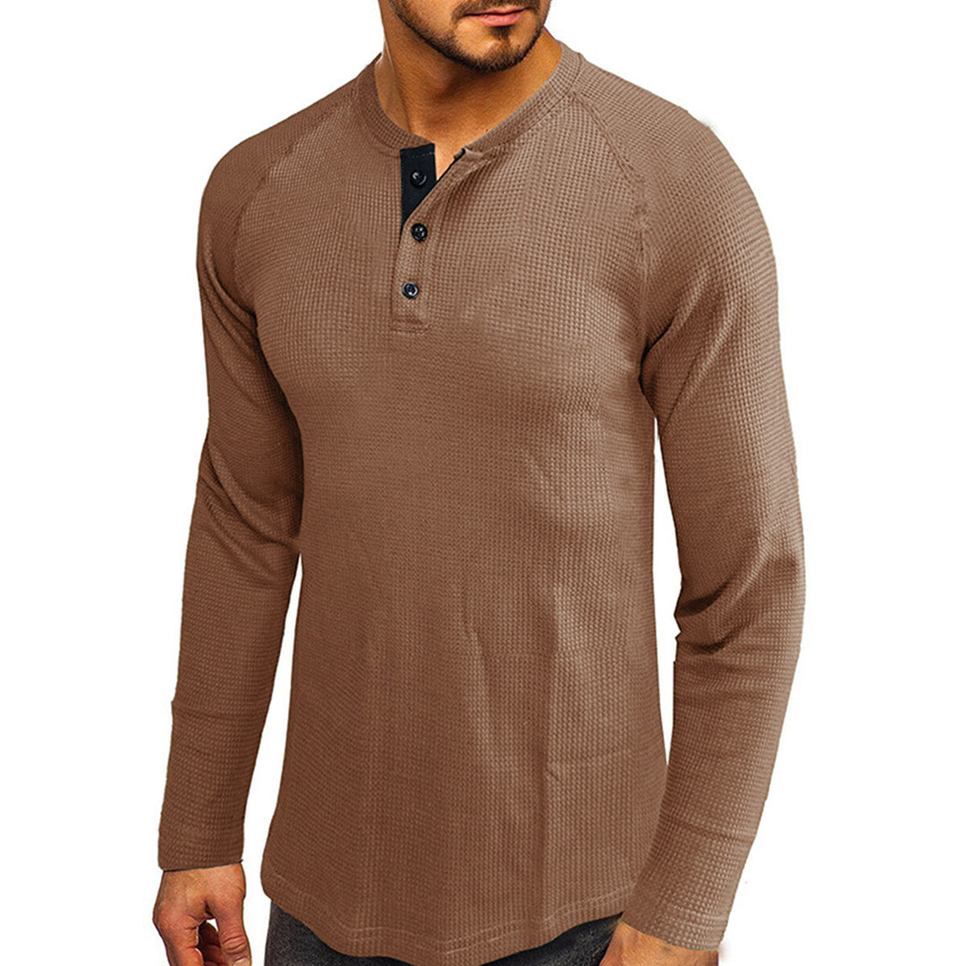 Cloudstyle Mens Round Neck Long Sleeve T-shirt Solid Color Comfortable Casual Autumn Top Image 3