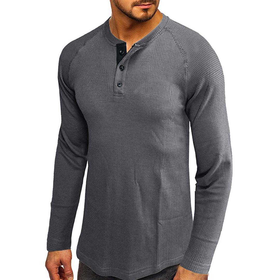 Cloudstyle Mens Round Neck Long Sleeve T-shirt Solid Color Comfortable Casual Autumn Top Image 1