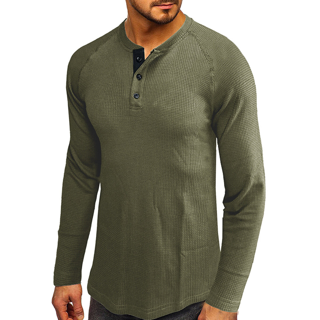 Cloudstyle Mens Round Neck Long Sleeve T-shirt Solid Color Comfortable Casual Autumn Top Image 1