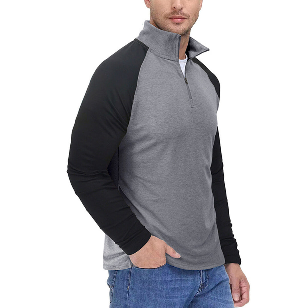 Cloudstyle Mens Shirt Stand Collar Long Sleeve Color Block Casual Sports T-shirt Image 1