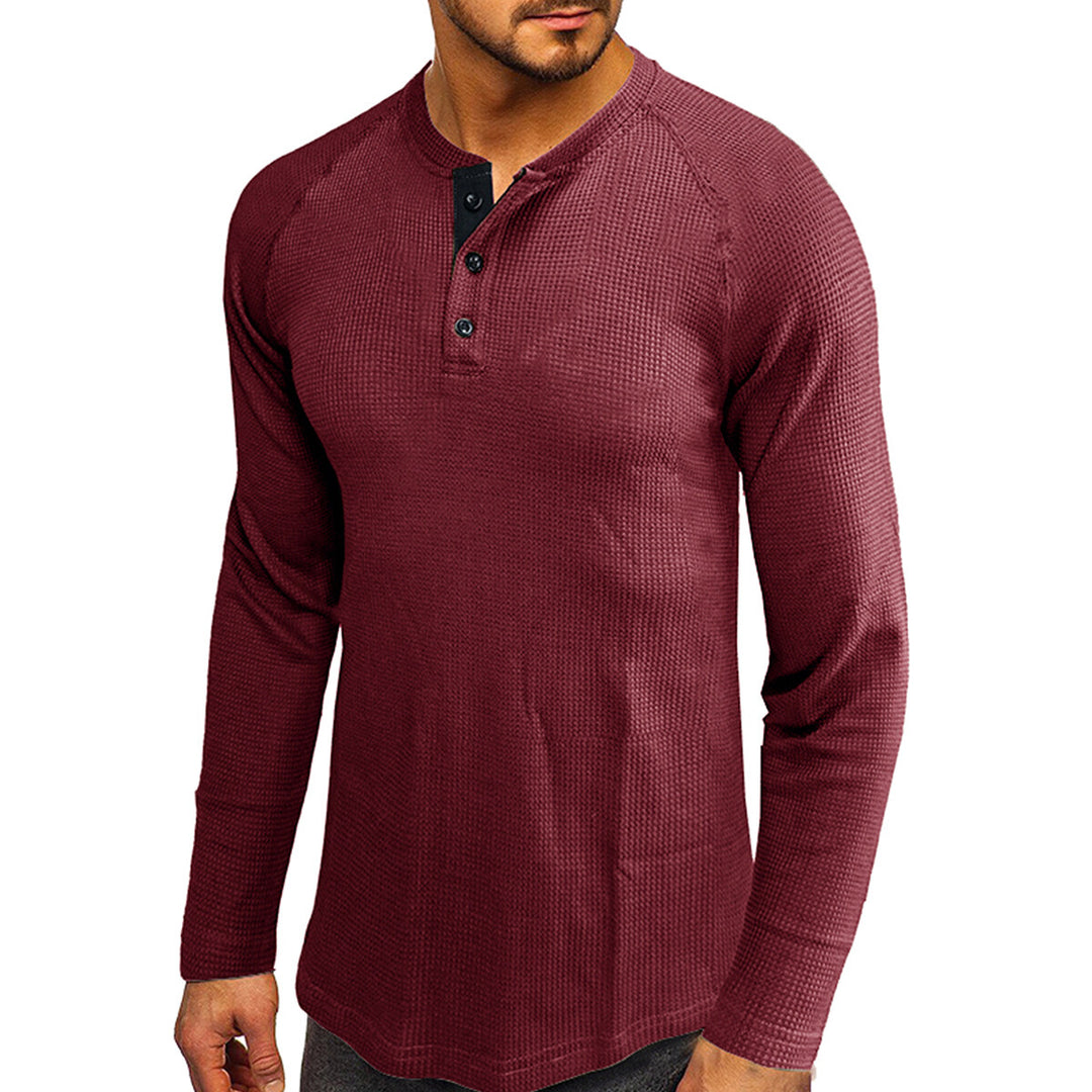 Cloudstyle Mens Round Neck Long Sleeve T-shirt Solid Color Comfortable Casual Autumn Top Image 1