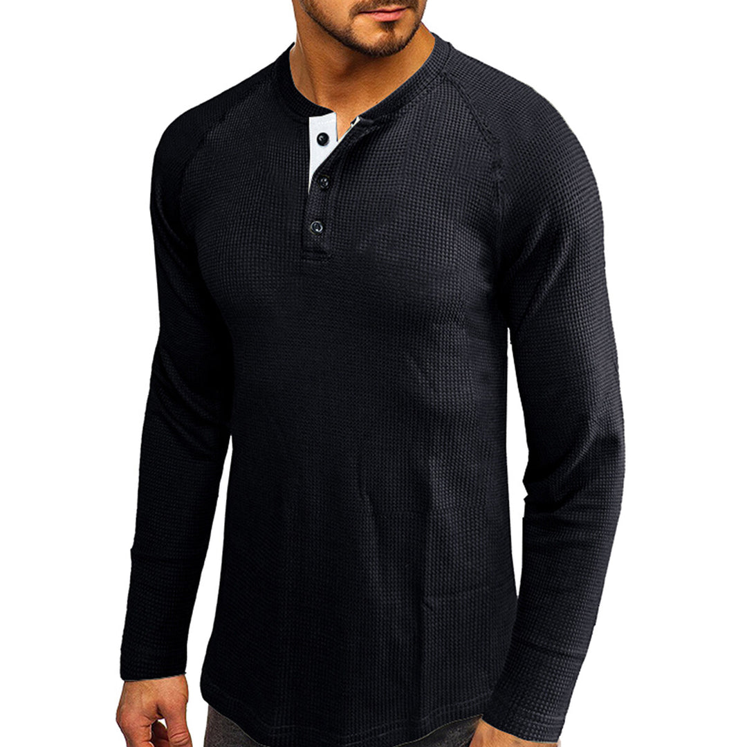 Cloudstyle Mens Round Neck Long Sleeve T-shirt Solid Color Comfortable Casual Autumn Top Image 1