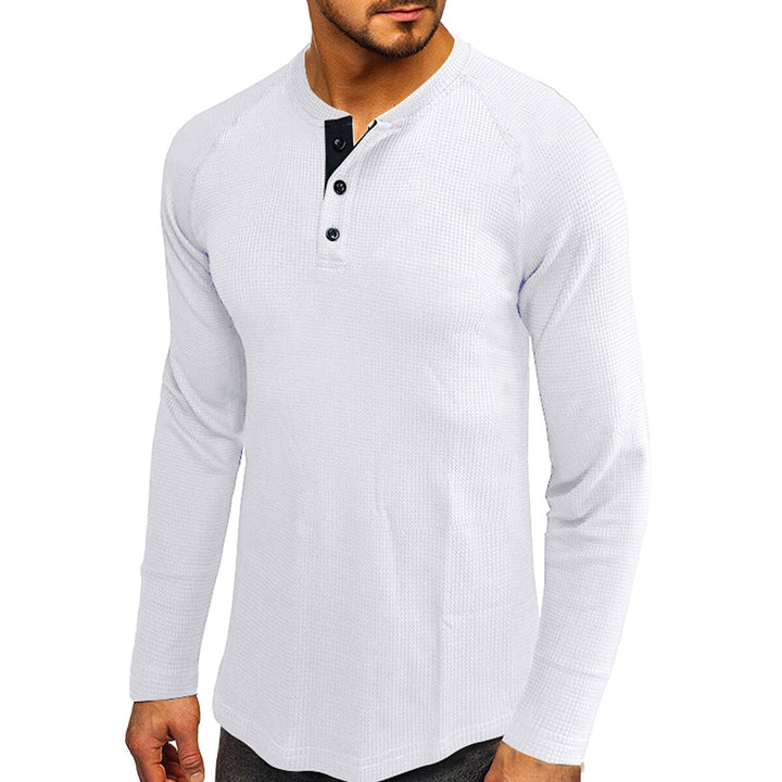 Cloudstyle Mens Round Neck Long Sleeve T-shirt Solid Color Comfortable Casual Autumn Top Image 1