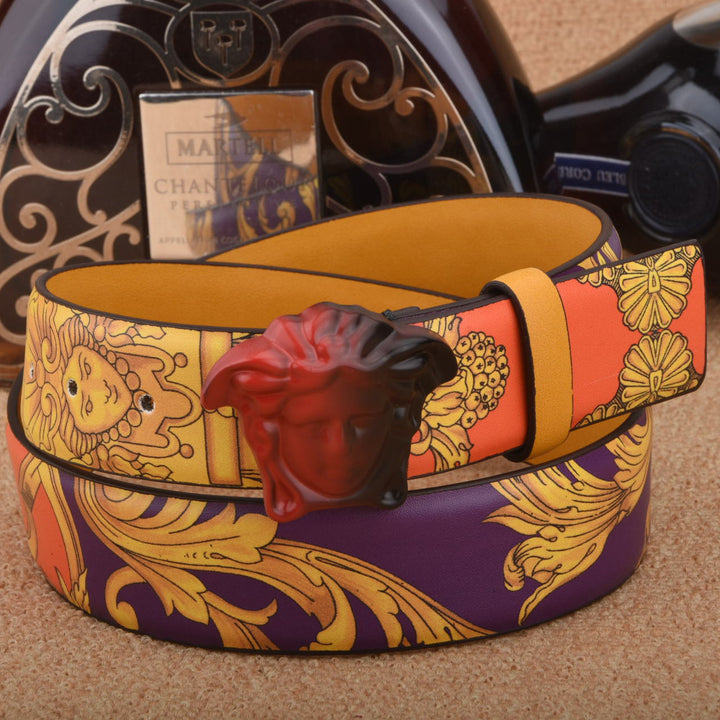 Hairdresser Fashion Smooth Buckle Medusa Print Leather Belt Image 1