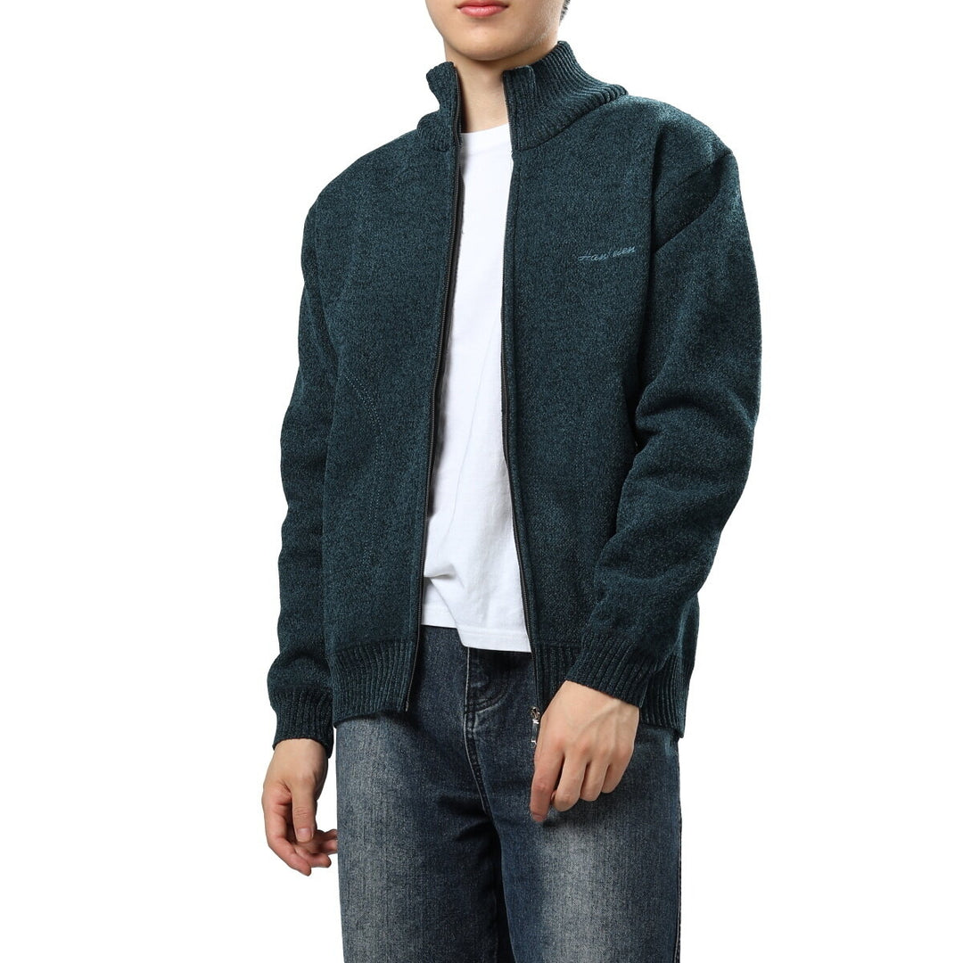 Cloudstyle Mens Cardigan Stand Collar Long Sleeve Fleece Zip-up Solid Color Sweater Warmth Image 1